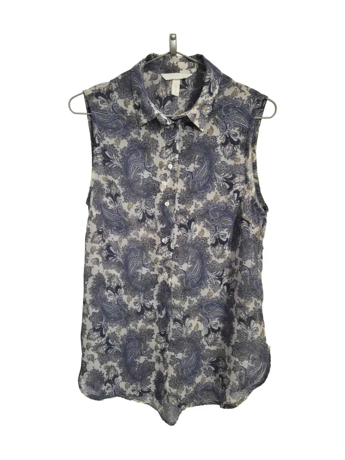 Cămașă H&M EU 38 | Albastru, Normal, Fără mâneci, Regular Standard fit, Oriental & Paisley, Poliester