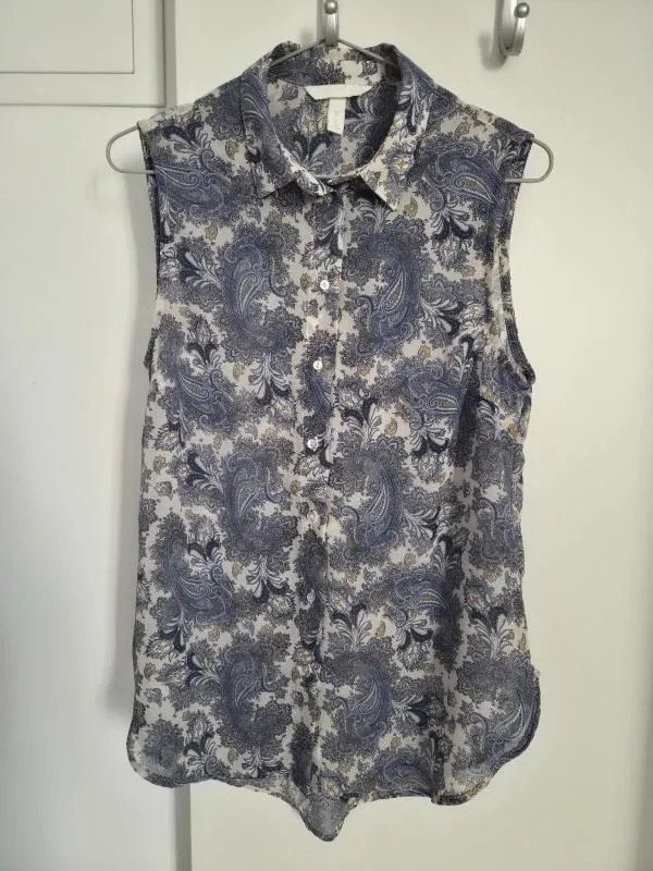 Cămașă H&M EU 38 | Albastru, Normal, Fără mâneci, Regular   Standard fit, Oriental & Paisley, Poliester - Image 5