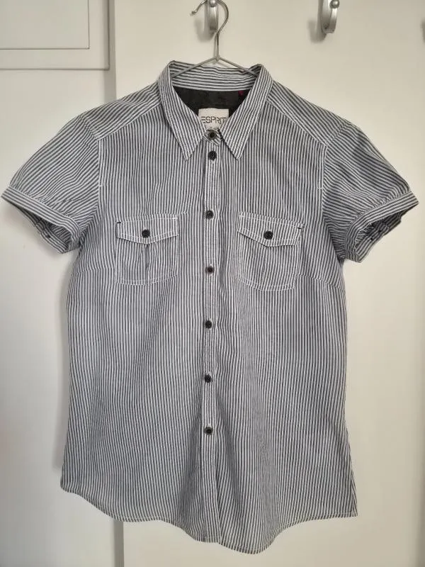 Cămașă Esprit EU 38 | Gri, Normal, Mânecă scurtă, Regular Standard fit, Dungi, Bumbac - Image 5