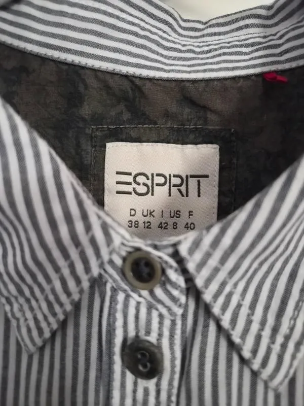 Cămașă Esprit EU 38 | Gri, Normal, Mânecă scurtă, Regular Standard fit, Dungi, Bumbac - Image 3