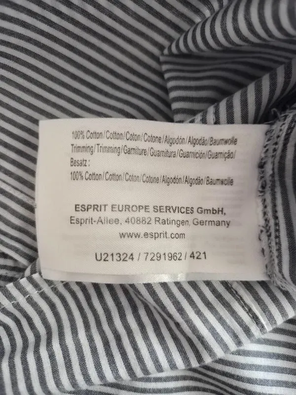 Cămașă Esprit EU 38 | Gri, Normal, Mânecă scurtă, Regular Standard fit, Dungi, Bumbac - Image 4