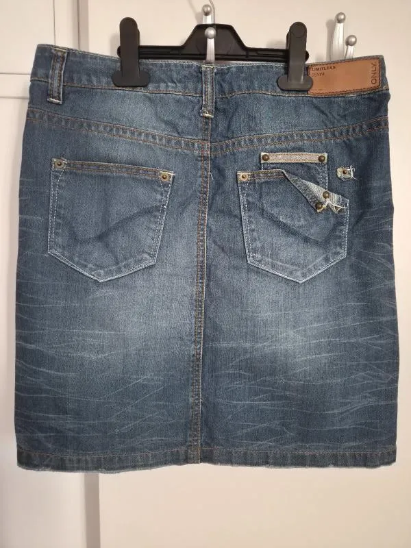 Fustă Mini Only M | Albastru, Talie medie, Dreaptă (Straight) fit, Monocrom, Denim - Image 2