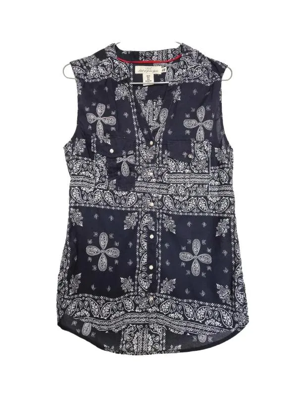 Cămașă H&M EU 38 | Bleumarin, Normal, Fără mâneci, Regular   Standard fit, Oriental & Paisley, Bumbac
