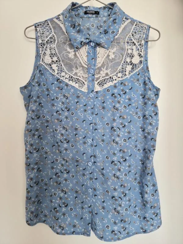 Cămașă Colloseum M | Bleu, Normal, Fără mâneci, Regular Standard fit, Buline & Imprimeuri mici, Broderie, Vâscoză - Image 6