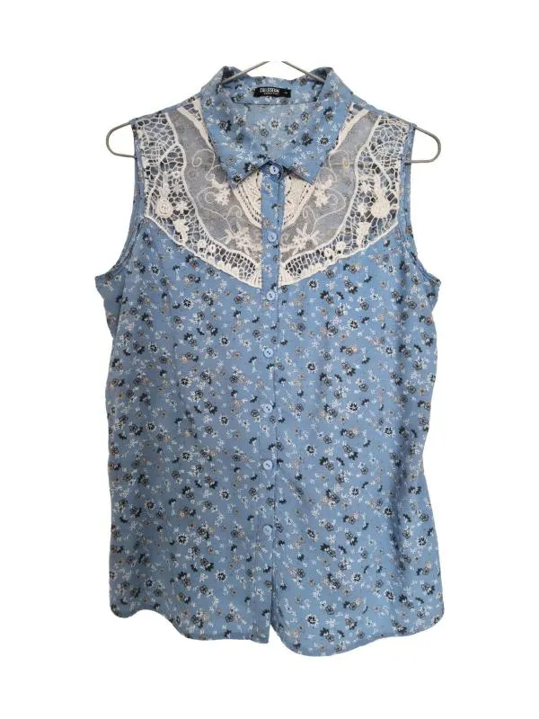 Cămașă Colloseum M | Bleu, Normal, Fără mâneci, Regular   Standard fit, Buline & Imprimeuri mici, Broderie, Vâscoză