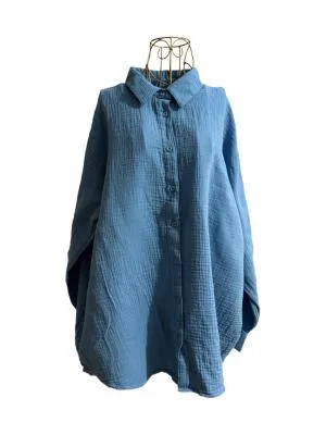 Cămașă ElleNor L | Bleu, Normal, Mânecă lungă, Relaxed   Lejer fit, Bumbac