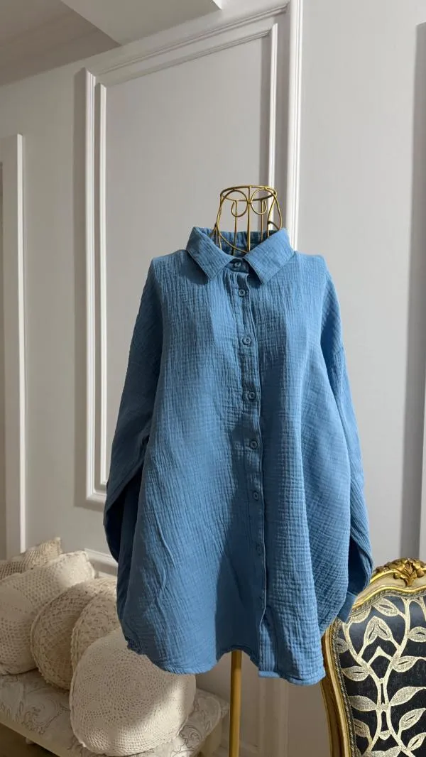 Cămașă ElleNor L | Bleu, Normal, Mânecă lungă, Relaxed Lejer fit, Bumbac - Image 6