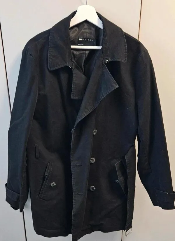 Trenci ASOS L | Negru, Fără glugă, Monocrom - Image 6