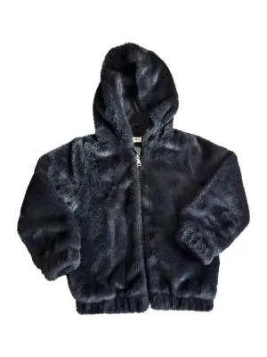 Geacă de iarnă F&F Fete 6 ani (111-116 cm) | Negru, Cu glugă, Blană artificială