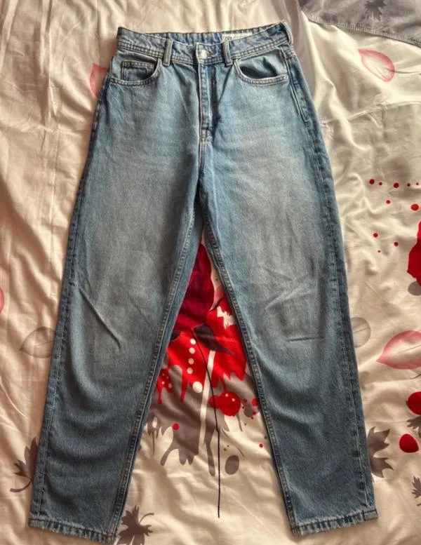 Blugi Mom fit Zara EU 36 | Albastru, Lungi, Talie înaltă, Clasici   Simpli - Image 6