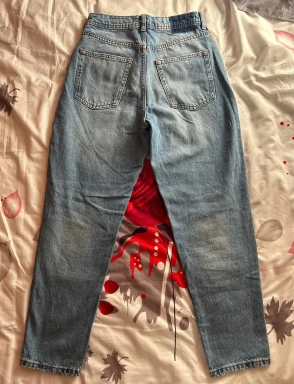 Blugi Mom fit Zara EU 36 | Albastru, Lungi, Talie înaltă, Clasici   Simpli - Image 2