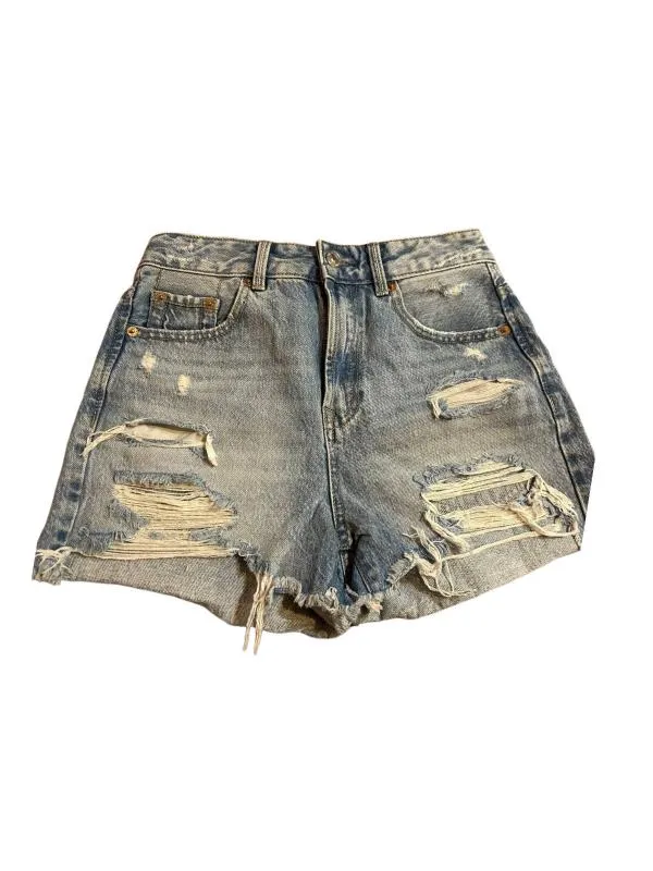 Blugi Scurți Stradivarius EU 34 | Albastru, Talie medie, Regular (Standard) fit, Rupți   Cu tăieturi