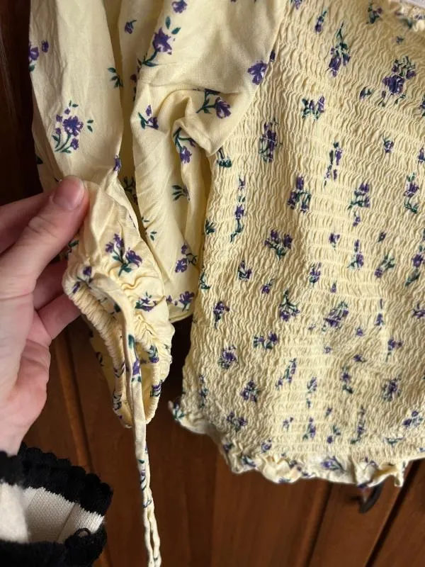 Bluză FB Sister S | Galben, Normal, Mânecă trei sferturi, Regular   Standard fit, Buline & Imprimeuri mici, Vâscoză - Image 4
