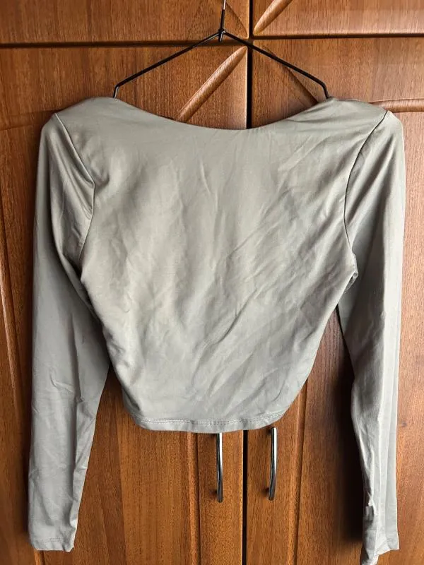 Bluză Cropped (Scurt) Bershka S | Khaki, Mânecă lungă, Mulat   Cambrat fit, Poliamidă - Image 7