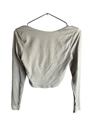 Bluză Cropped (Scurt) Bershka S | Khaki, Mânecă lungă, Mulat Cambrat fit, Poliamidă