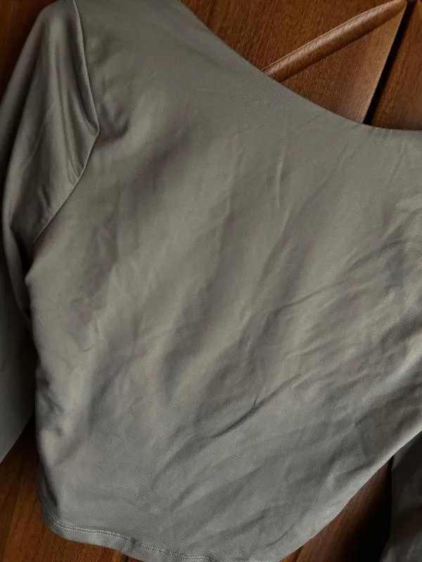 Bluză Cropped (Scurt) Bershka S | Khaki, Mânecă lungă, Mulat   Cambrat fit, Poliamidă - Image 3