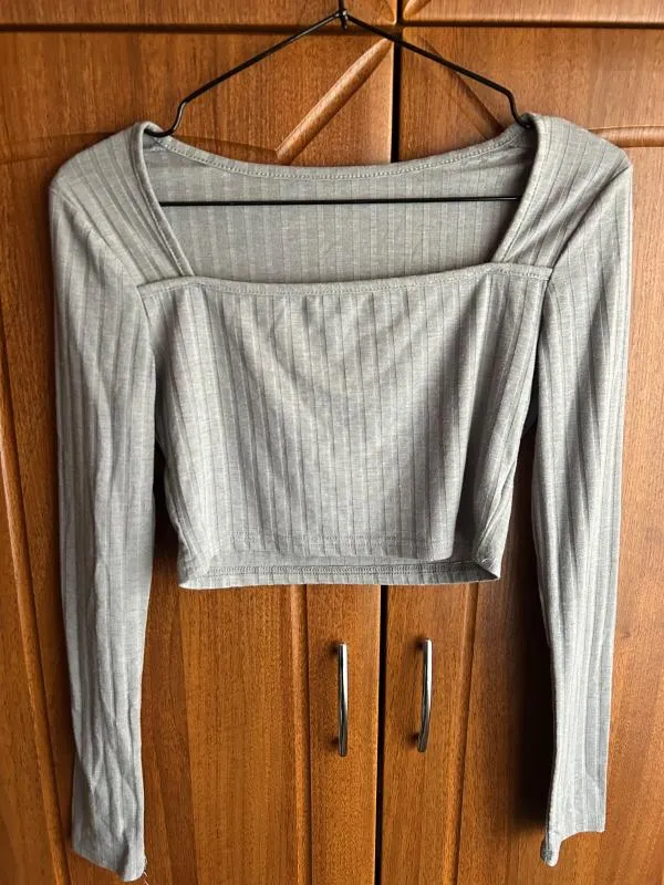 Bluză Cropped (Scurt) Shein S | Gri, Mânecă lungă, Regular   Standard fit, Poliester - Image 7