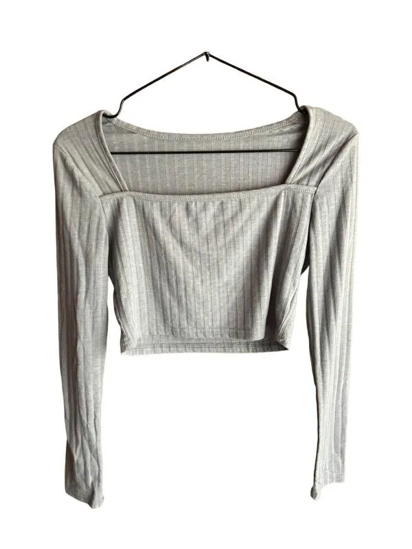 Bluză Cropped (Scurt) Shein S | Gri, Mânecă lungă, Regular   Standard fit, Poliester