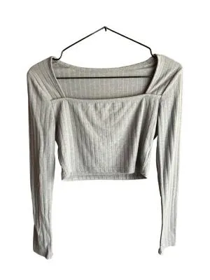 Bluză Cropped (Scurt) Shein S | Gri, Mânecă lungă, Regular Standard fit, Poliester
