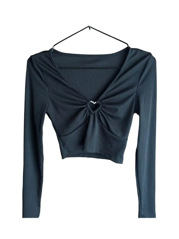 Bluză Cropped (Scurt) Shein S | Negru, Mânecă lungă, Regular   Standard fit, Poliester