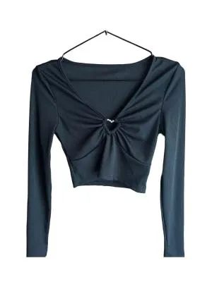 Bluză Cropped (Scurt) Shein S | Negru, Mânecă lungă, Regular Standard fit, Poliester