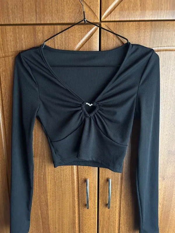 Bluză Cropped (Scurt) Shein S | Negru, Mânecă lungă, Regular   Standard fit, Poliester - Image 5