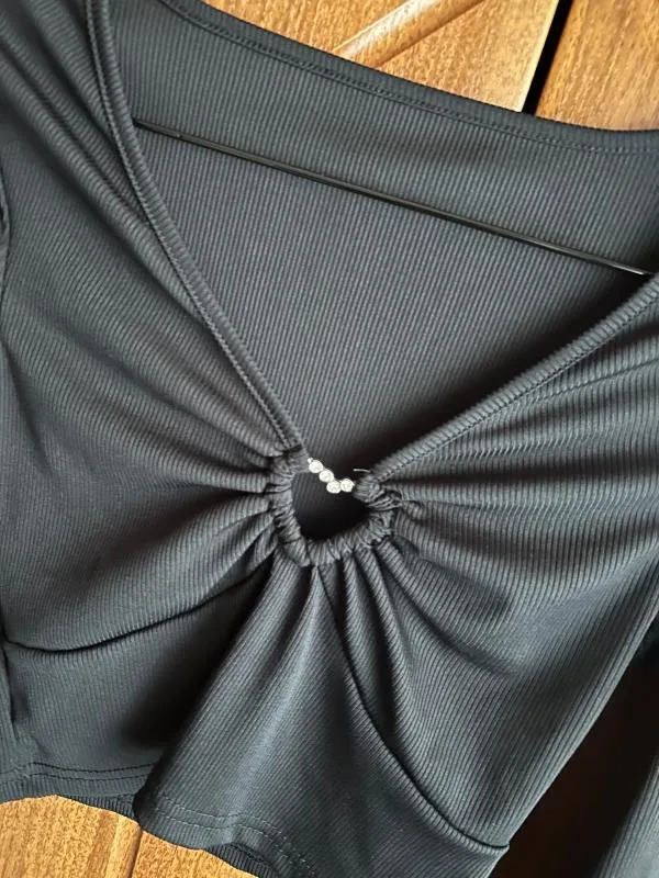 Bluză Cropped (Scurt) Shein S | Negru, Mânecă lungă, Regular   Standard fit, Poliester - Image 2