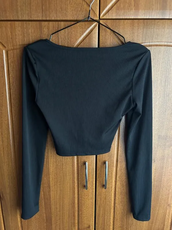 Bluză Cropped (Scurt) Shein S | Negru, Mânecă lungă, Regular   Standard fit, Poliester - Image 3