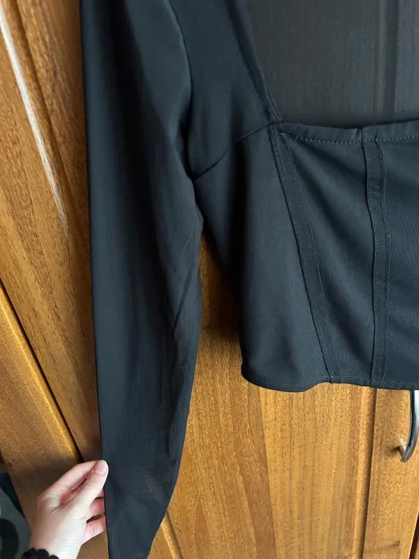 Bluză Cropped (Scurt) Bershka S | Negru, Mânecă lungă, Regular   Standard fit, Transparent, Poliester - Image 5