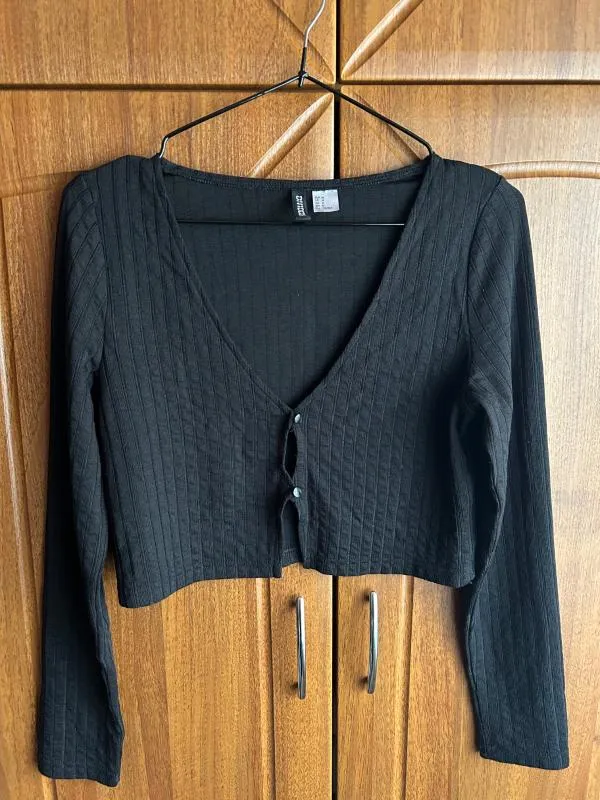 Cardigan Cropped (Scurt) H&M M | Negru, Regular   Standard fit, Poliester - Image 5