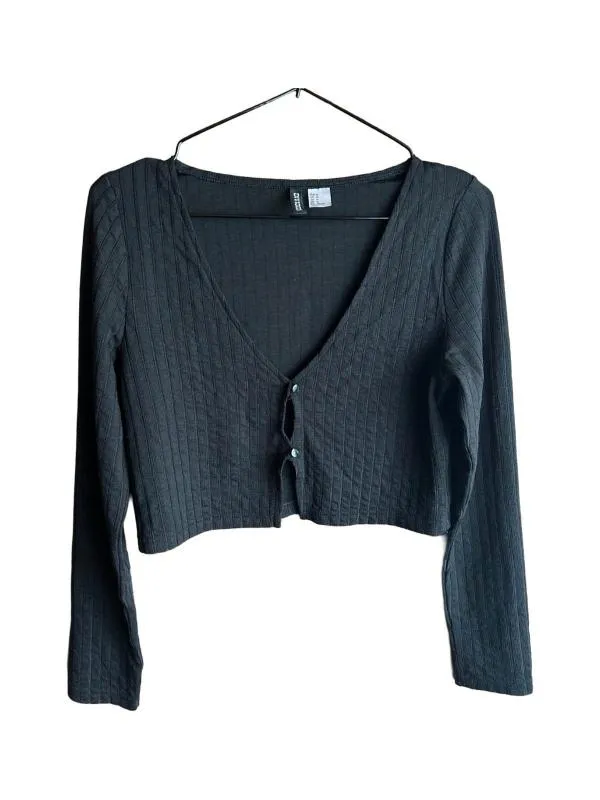Cardigan Cropped (Scurt) H&M M | Negru, Regular   Standard fit, Poliester