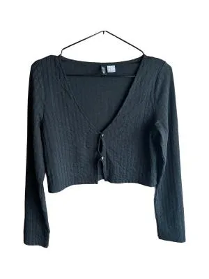 Cardigan Cropped (Scurt) H&M M | Negru, Regular Standard fit, Poliester