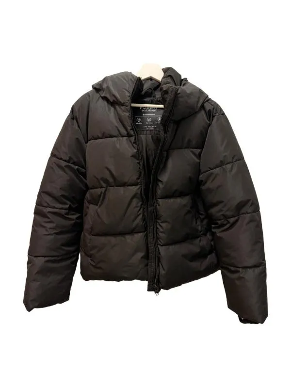 Geacă de iarnă Stradivarius M | Negru, Cu glugă, Poliester