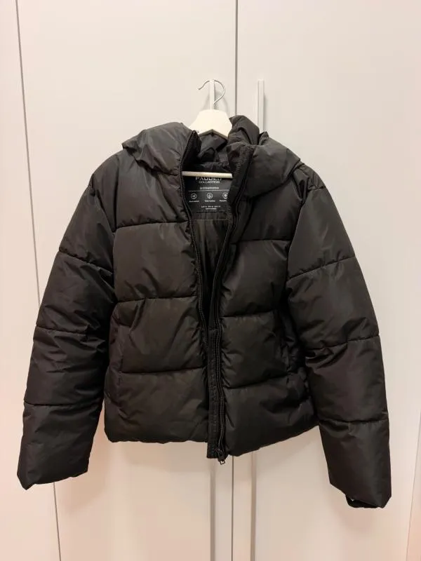 Geacă de iarnă Stradivarius M | Negru, Cu glugă, Poliester - Image 6