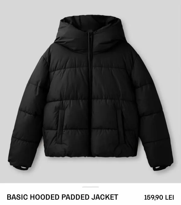 Geacă de iarnă Stradivarius M | Negru, Cu glugă, Poliester - Image 7