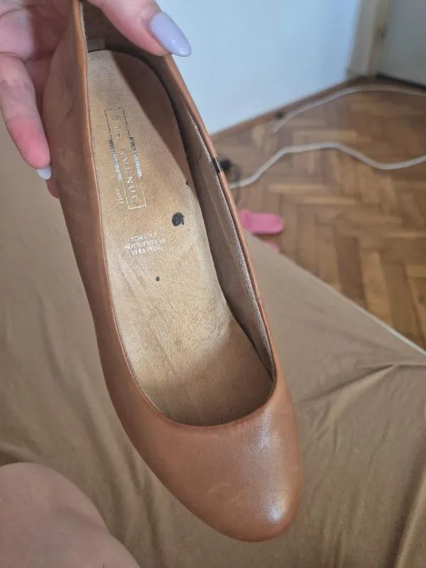 Pantofi cu toc mic gros slip-on 5th Avenue EU 36 | Caramel - Image 4