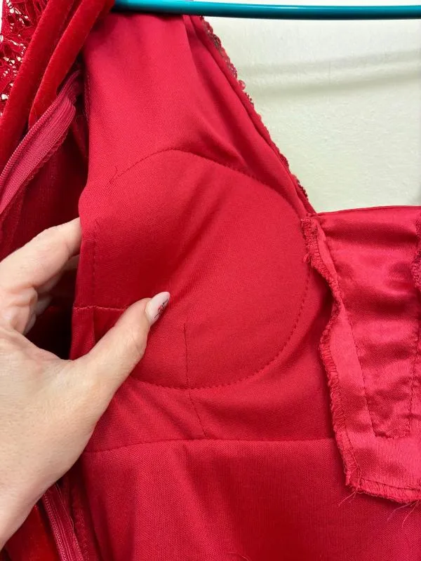 Rochie de seară Mini S | Roșu, Mânecă lungă, Dantelă, Poliester - Image 5