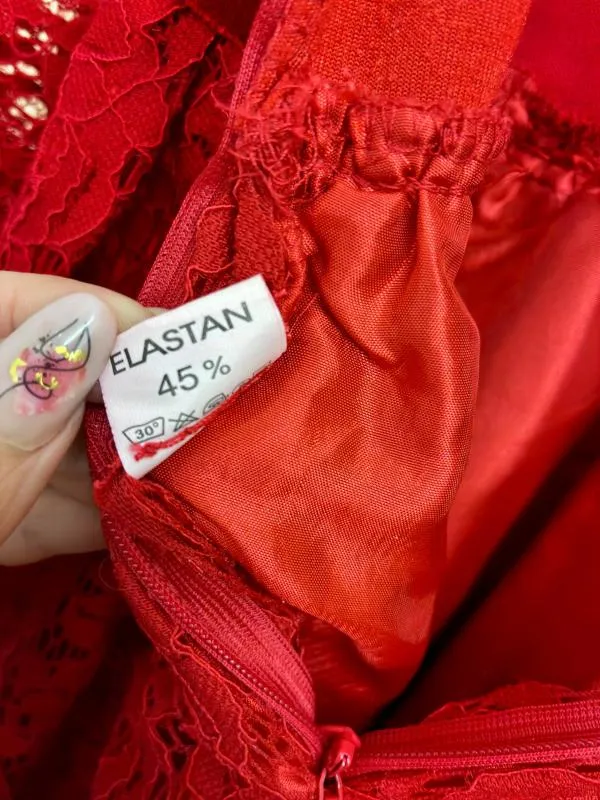 Rochie de seară Mini S | Roșu, Mânecă lungă, Dantelă, Poliester - Image 7
