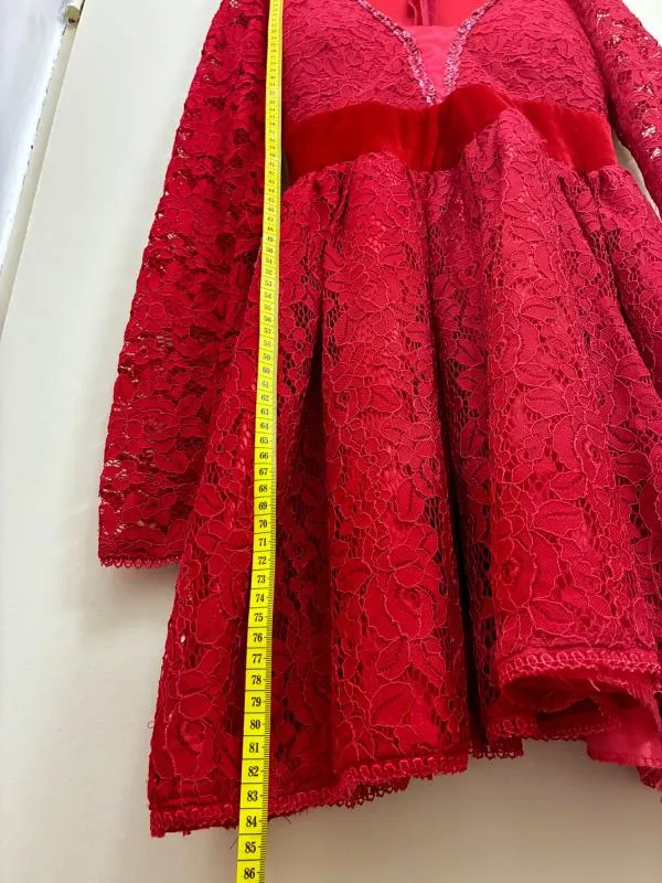 Rochie de seară Mini S | Roșu, Mânecă lungă, Dantelă, Poliester - Image 9