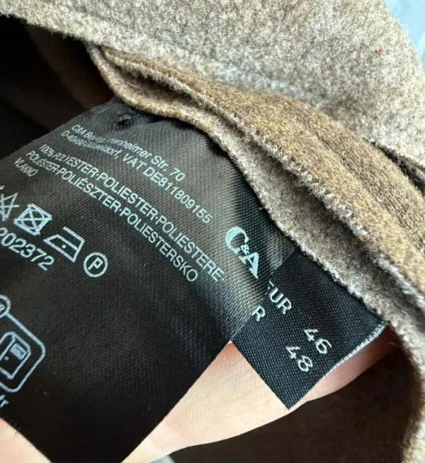 Palton C&A EU 46 | Caramel, Fără glugă, Monocrom - Image 3