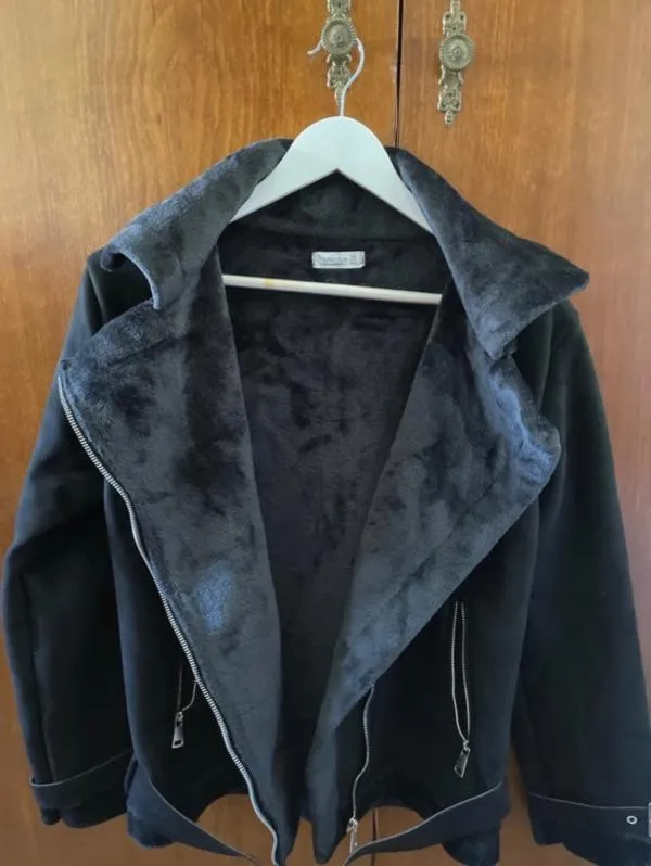 Geacă biker My Bella Butik S | Negru, Fără glugă, Monocrom, Piele întoarsă Suede - Image 2