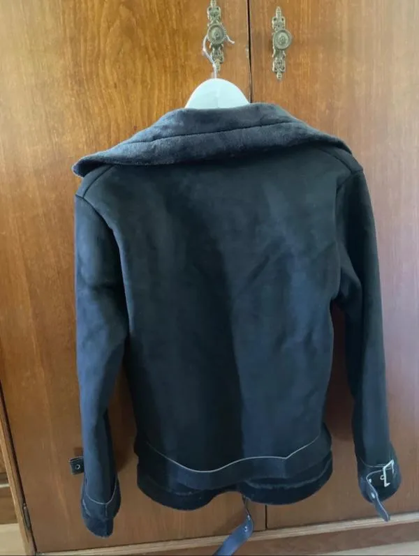 Geacă biker My Bella Butik S | Negru, Fără glugă, Monocrom, Piele întoarsă Suede - Image 3