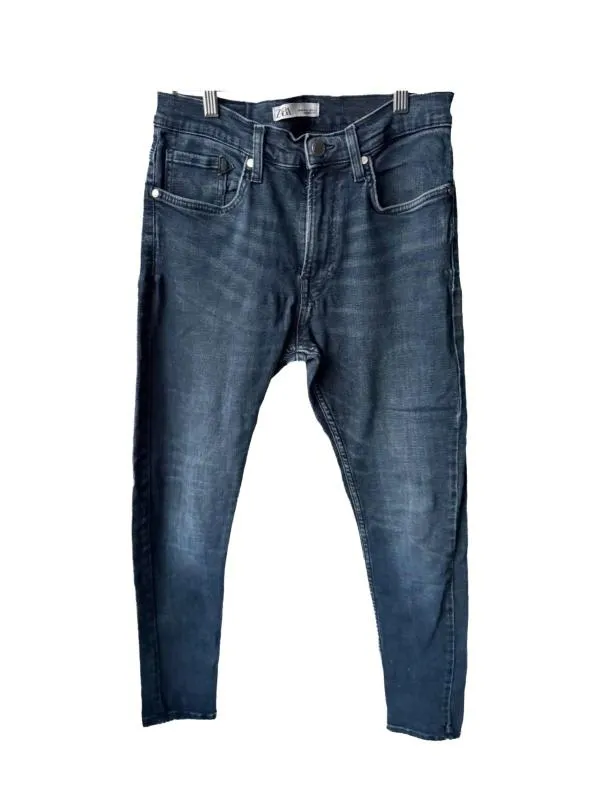 Blugi Zara L | Bleumarin, Lungi, Talie înaltă, Regular (Standard) fit, Prespălați Cu umbre