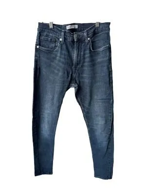 Blugi Zara L | Bleumarin, Lungi, Talie înaltă, Regular (Standard) fit, Prespălați   Cu umbre