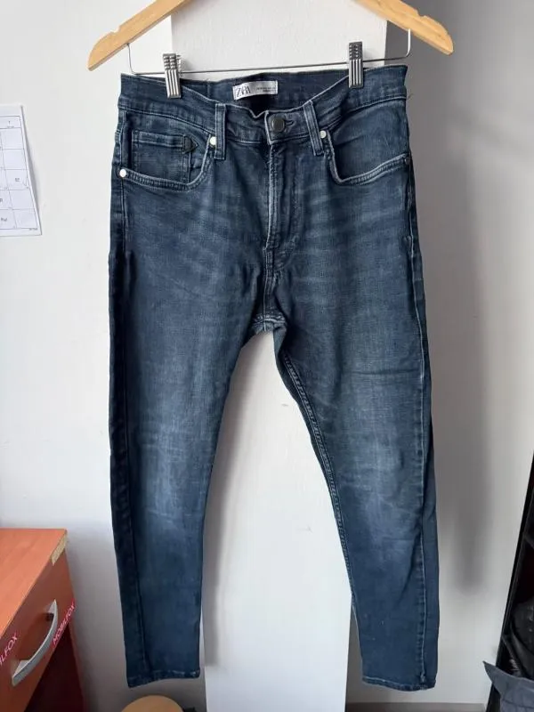 Blugi Zara L | Bleumarin, Lungi, Talie înaltă, Regular (Standard) fit, Prespălați Cu umbre - Image 5