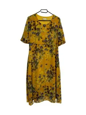 Rochie de vară Maxi L | Galben, Mânecă scurtă, Curvy, Floral & Tropical, Vâscoză