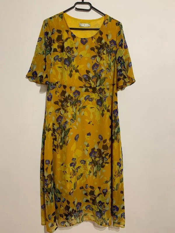 Rochie de vară Maxi L | Galben, Mânecă scurtă, Curvy, Floral & Tropical, Vâscoză - Image 4
