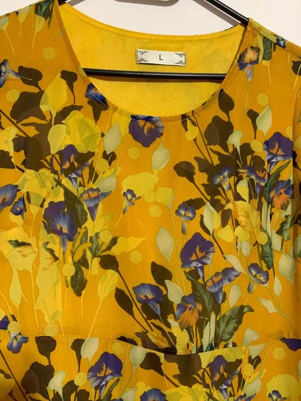 Rochie de vară Maxi L | Galben, Mânecă scurtă, Curvy, Floral & Tropical, Vâscoză - Image 3