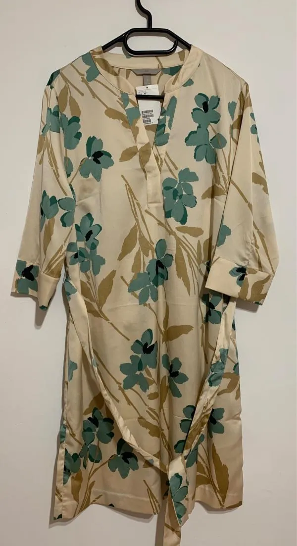 Rochie de vară Midi H&M L | Bej, Mânecă lungă, Floral & Tropical, Poliester - Image 4
