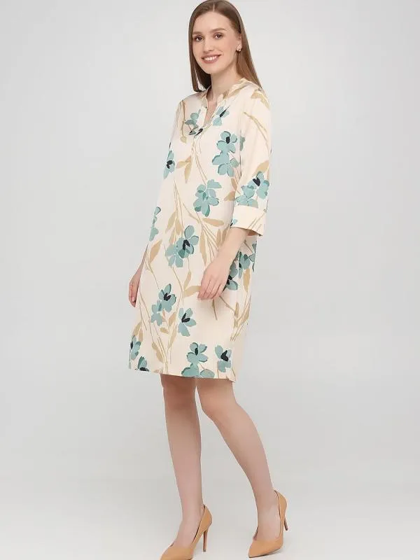 Rochie de vară Midi H&M L | Bej, Mânecă lungă, Floral & Tropical, Poliester - Image 2